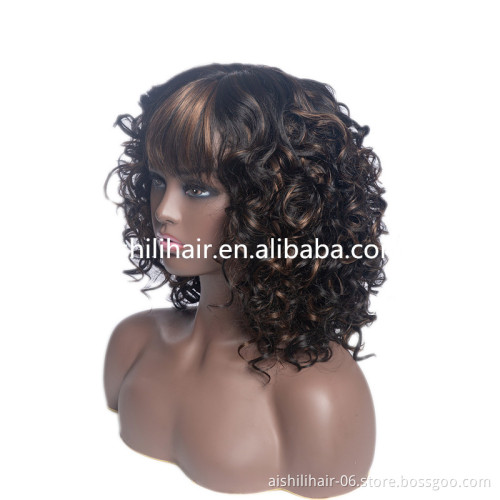 Aishili wholesale medium blonde brown hair kinky deep body curly synthetic hair wigs for women